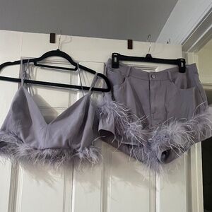 Tank top and shorts with feathery trim